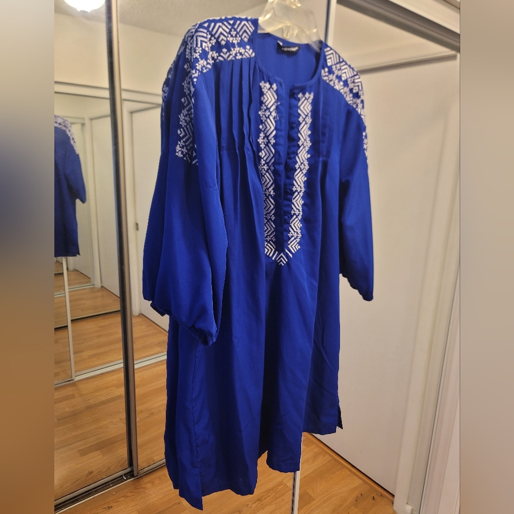 Blue and white Aztec stitched dress/top
